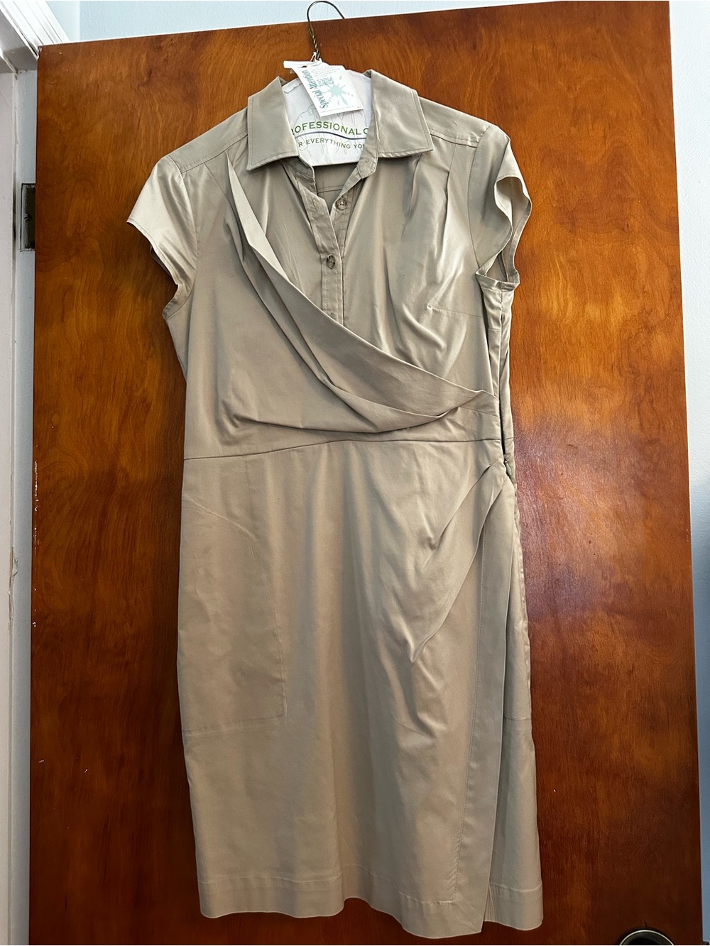 Ann Taylor Taupe Wrap-Front Midi Shirt Dress